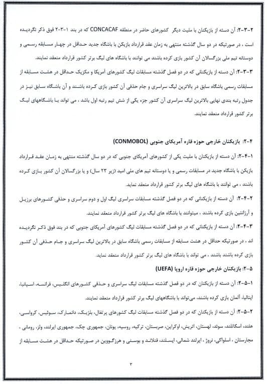 متن دستورالعمل جذب بازیکنان و مربیان خارجی منتشر شد