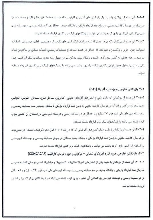 متن دستورالعمل جذب بازیکنان و مربیان خارجی منتشر شد