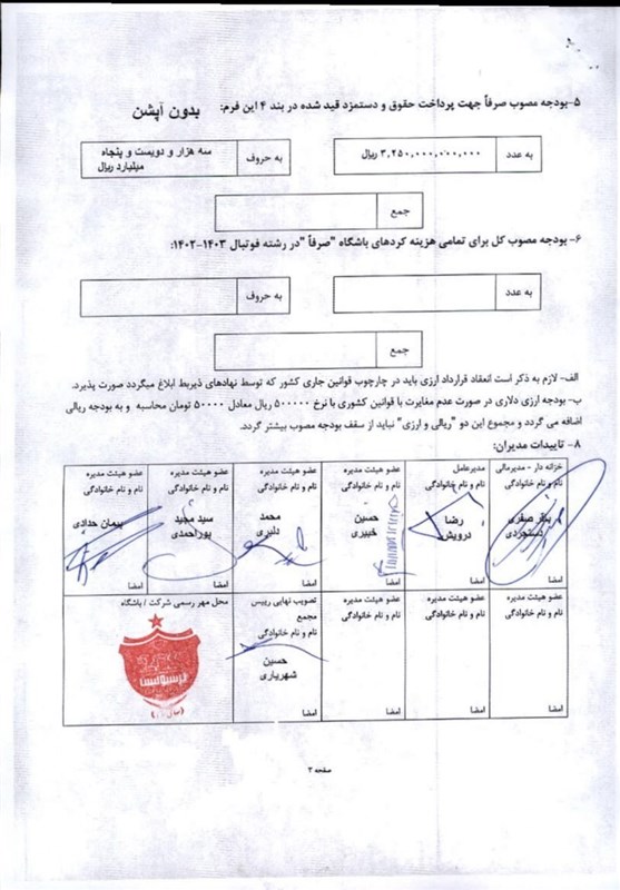 بودجه باشگاه پرسپولیس اعلام شد(عکس)