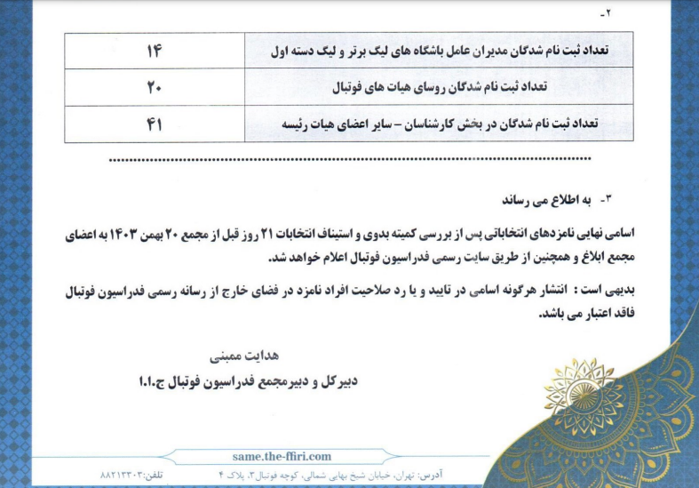 بیانیه مجمع انتخاباتی فدراسیون فوتبال