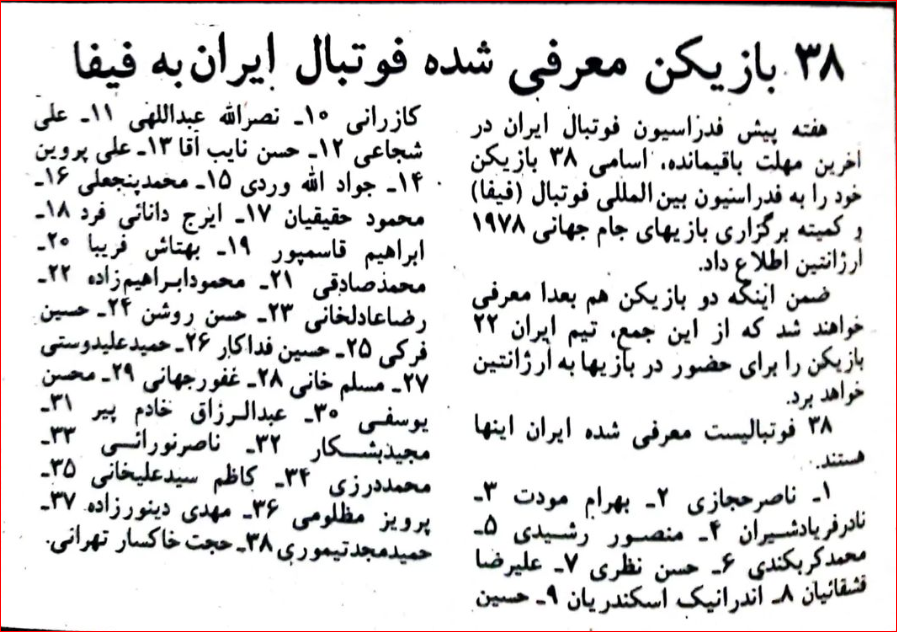 برگی از تاریخ/ 38 نفر معرفی شده ایران به فیفا برای جام جهانی (عکس)