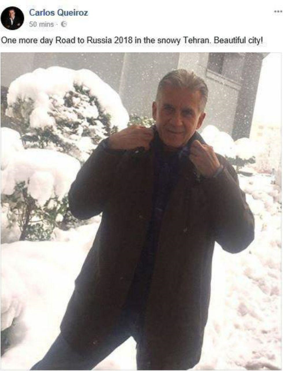 برف تهران و پست کارلوس کیروش برای این شهر زیبا