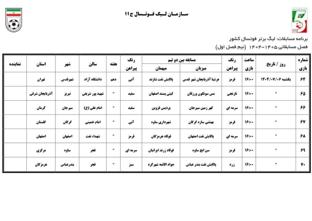 اعلام برنامه نیم فصل اول لیگ برتر فوتسال