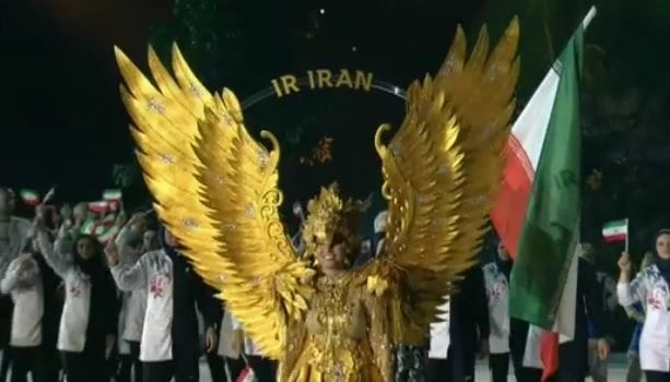 رژه کاروان ایران در مراسم افتتاحیه بازی‌های آسیایی جاکارتا