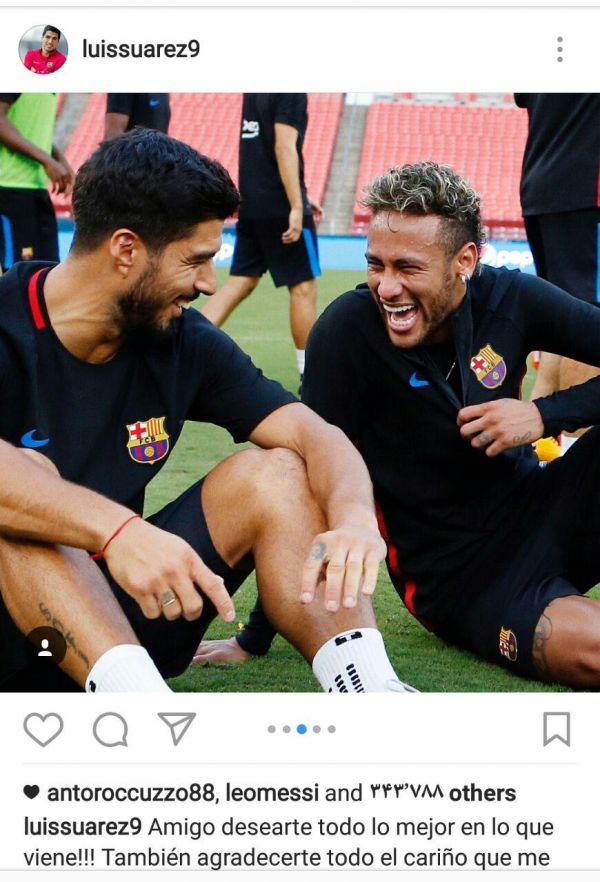 وداع اینستاگرامی لوئیس سوارز با نیمار عکس