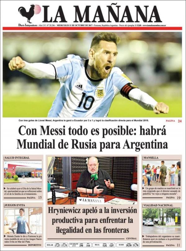  روزنامه‌های آرژانتین  مسی، مسیح آلبی سلسته