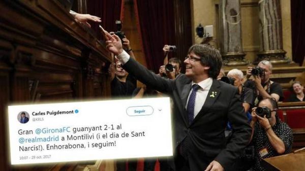 شادی رهبر کاتالونیا از باخت رئال مادرید عکس