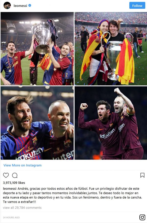  خداحافظی ویژه مسی با اینیستا  عکس