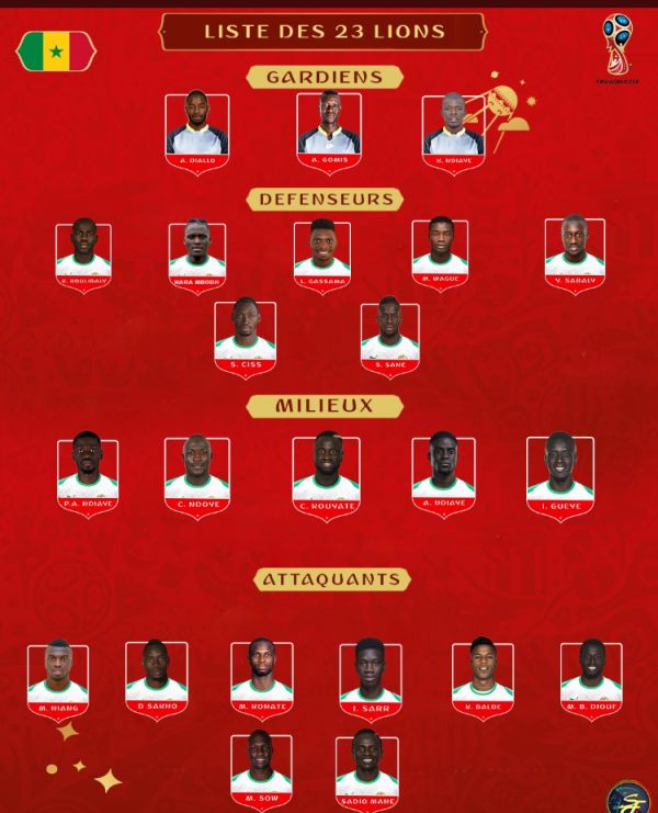  لیست نهایی سنگال برای جام جهانی اعلام شد