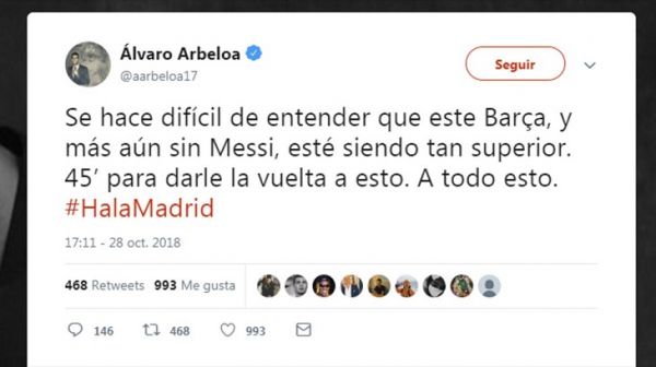  انتقاد تند آربلوا از عملکرد رئال در نیمه اول ال کلاسیکو