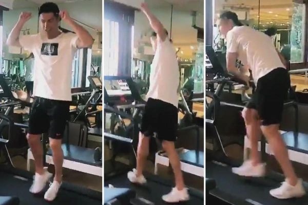 سر خوردن کریس رونالدو بر روی تردمیل