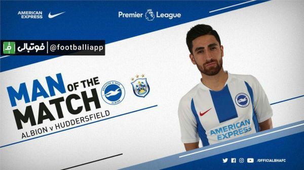  علیرضا جهانبخش با رای هواداران به عنوان بهترین بازیکن دیدار برایتون و هادرسفیلد انتخاب شد