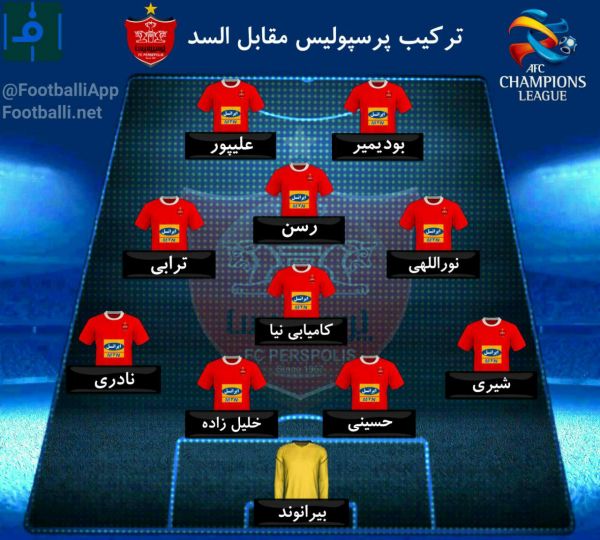  شماتیک ترکیب تیم پرسپولیس برای دیدار مقابل السد