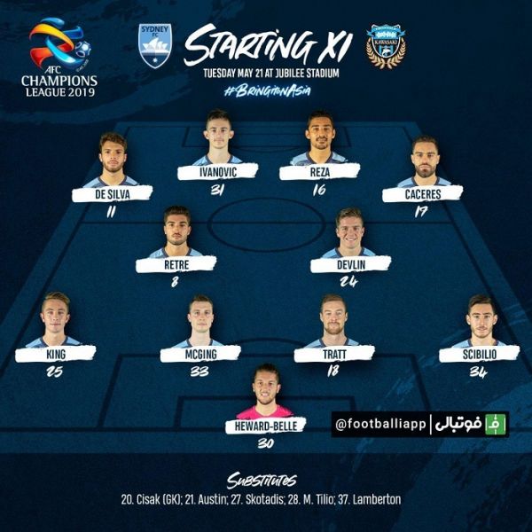  حضور رضا قوچان‌نژاد در ترکیب اف‌سی سیدنی مقابل کاوازاکی فرونتاله