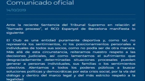 بیانیه اسپانیول درباره سیاستمداران زندانی کاتالان  ما باشگاهی سیاسی نیستیم