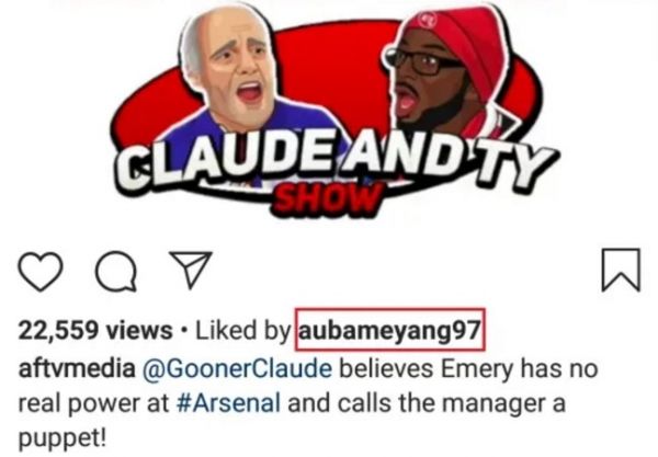  دردسر تازه آرسنال  لایک جنجالی اوبامیانگ زیر پست انتقادی از امری