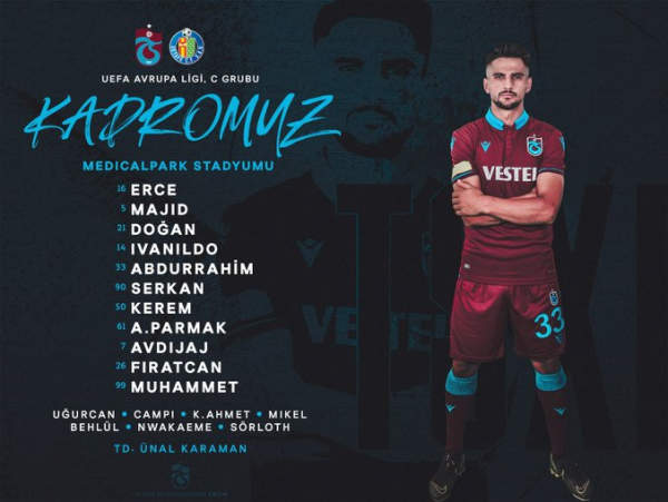 لیگ اروپا حضور حسینی در ترکیب ترابزون مقابل ختافه