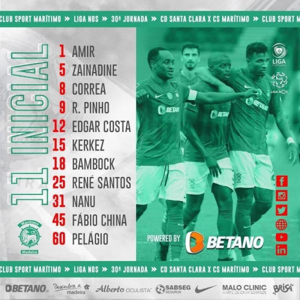  هفته سی‌اُم لیگ پرتغال  حضور امیر عابدزاده در ترکیب ماریتیمو مقابل سانتا کلارا