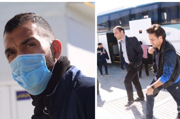 حضور بازیکنان استقلال با ماسک در ورزشگاه امام علی ع سیرجان