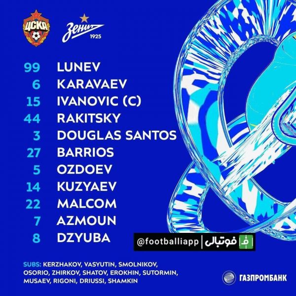  لیگ برتر روسیه  سردار آزمون در ترکیب اصلی زنیت برای دیدار مقابل زسکا مسکو