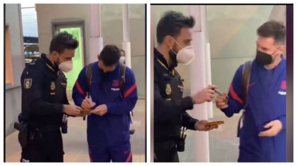  عکس؛ امضا گرفتن مامور پلیس از مسی در سویا