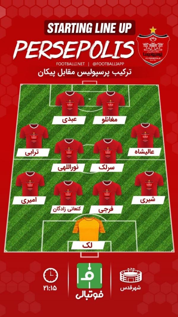  شماتیک ترکیب پرسپولیس مقابل پیکان