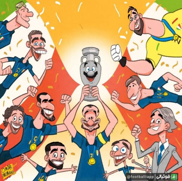  کاریکاتور عمر مومنی از ایتالیای مانچینی به مناسبت دستیابی به رکورد 36 بازی بدون باخت متوالی