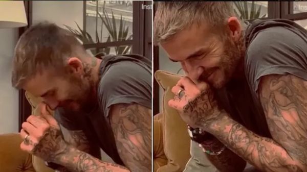 عکس؛ احساساتی شدن بکام از گوش دادن به گزارش گل کاشته بینظیرش