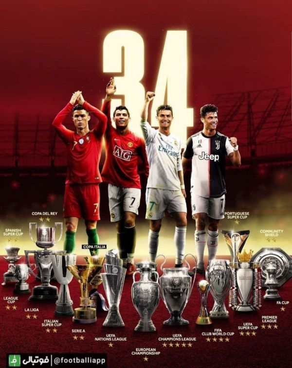  طرح  جام‌هایی که کریستیانو رونالدو در دوران فوتبالی‌اش کسب کرده است