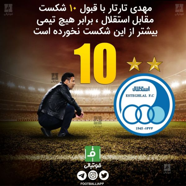  طرح اختصاصی  مهدی تارتار با قبول ۱۰ شکست مقابل استقلال، برابر هیچ تیمی بیشتر از این شکست نخورده است