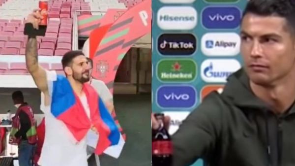 عکس؛ گلزن صربستان، رونالدو را با قوطی «کوکاکولا» مسخره کرد