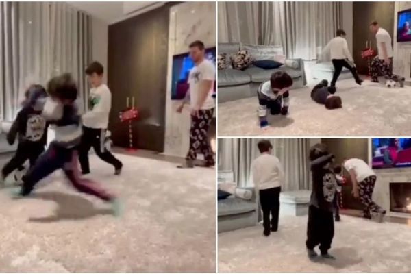 عکس؛ «دریبل تو گل» بازی کردن مسی و بچههایش در خانه