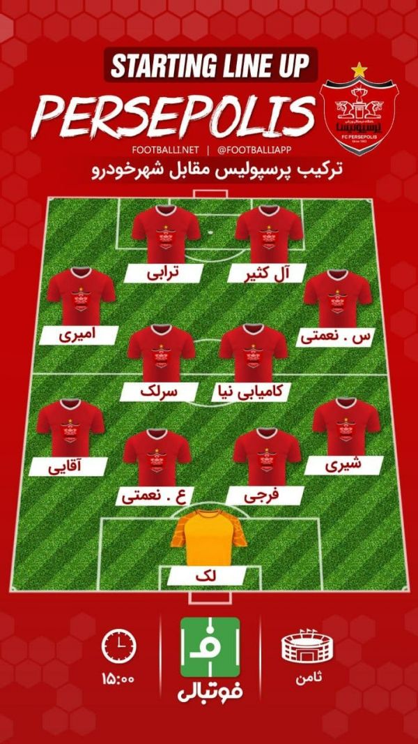  شماتیک ترکیب پرسپولیس مقابل شهرخودرو