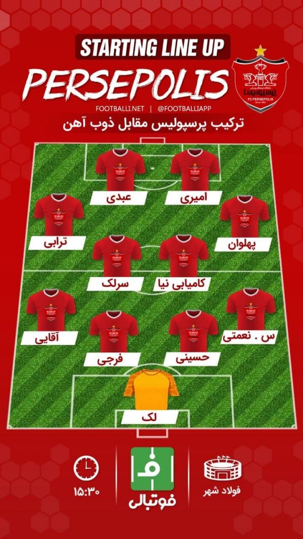 شماتیک ترکیب پرسپولیس مقابل ذوبآهن
