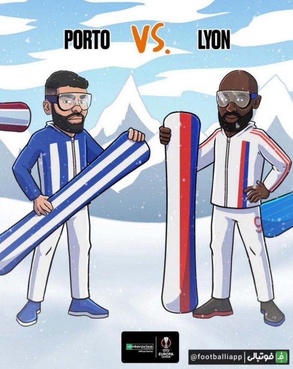  طرح بلیچر ریپورت از تقابل پورتو و لیون با تصویر مهدی طارمی در برابر موسی دمبله