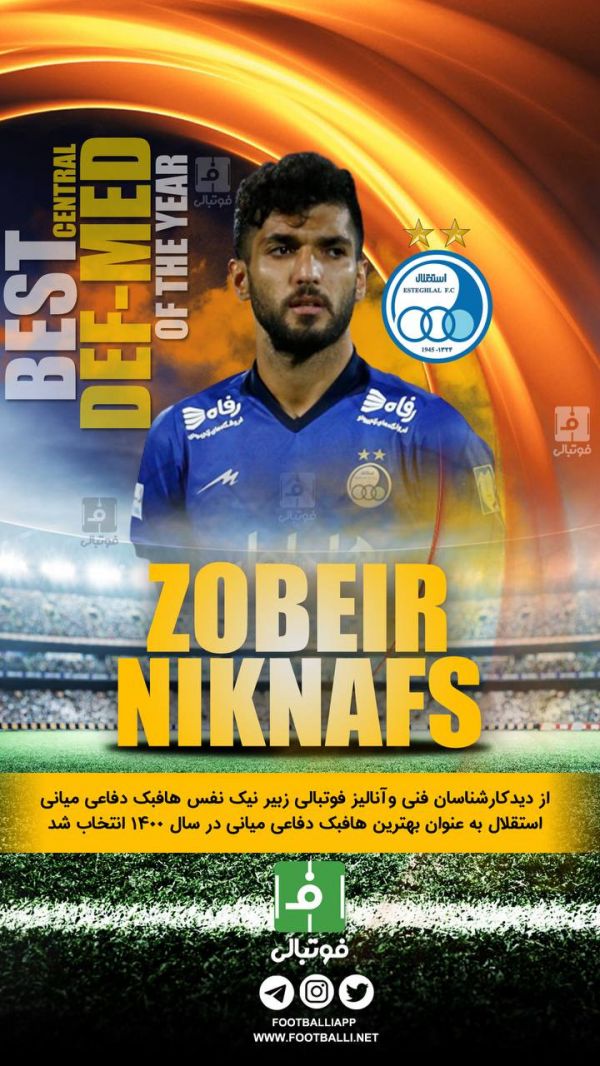  از دید کارشناسان فنی و آنالیز فوتبالی زبیر نیک نفس هافبک دفاعی میانی استقلال به عنوان بهترین هافبک دفاعی میانی در سال ۱۴۰۰ انتخاب شد