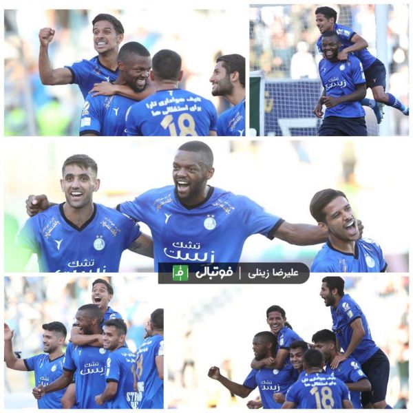  خوشحالی بازیکنان استقلال پس از گلزنی یامگا مقابل نساجی مازندران