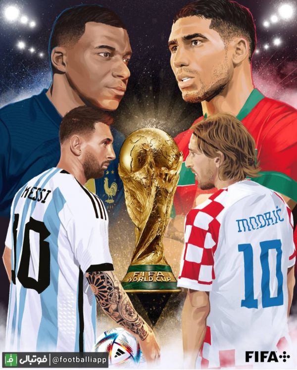  طرح صفحه رسمی جام جهانی فیفا از تقابل فرانسه - مراکش و آرژانتین - کرواسی در مرحله نیمه نهایی جام جهانی ۲۰۲۲