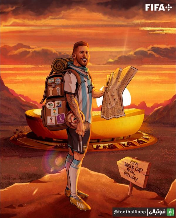  کاریکاتور  صفحه رسمی جام جهانی فیفا از ماجراجویی لیونل مسی در فینال جام جهانی