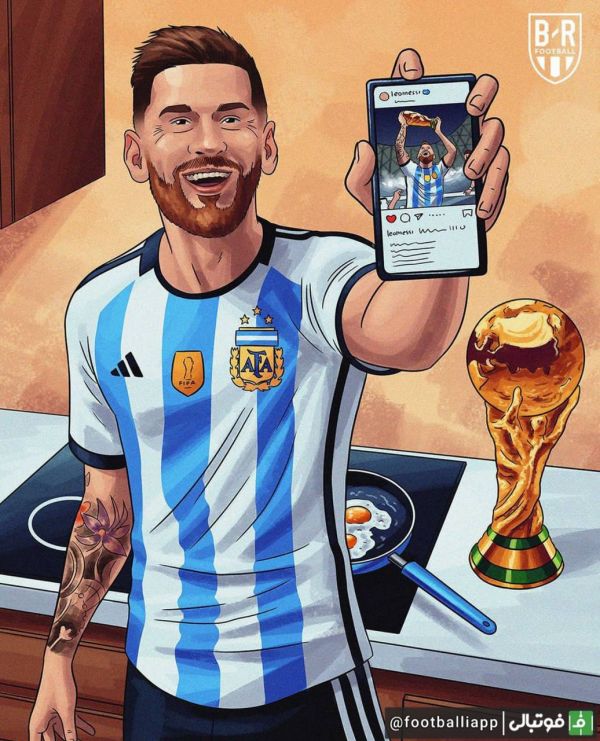  طرح بلیچرریپورت از لیونل مسی که با شکستن رکورد لایک صفحه تخم مرغ، دارنده بیشترین لایک در تاریخ اینستاگرام شد