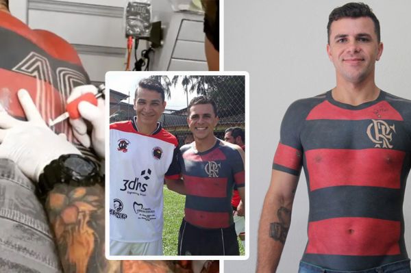 هواداری که کل پیراهن فلامینگو را روی بدنش خالکوبی کرد