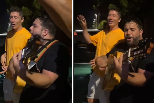  عکس؛ خوانندگی و حرکات موزون لواندوفسکی در خیابان