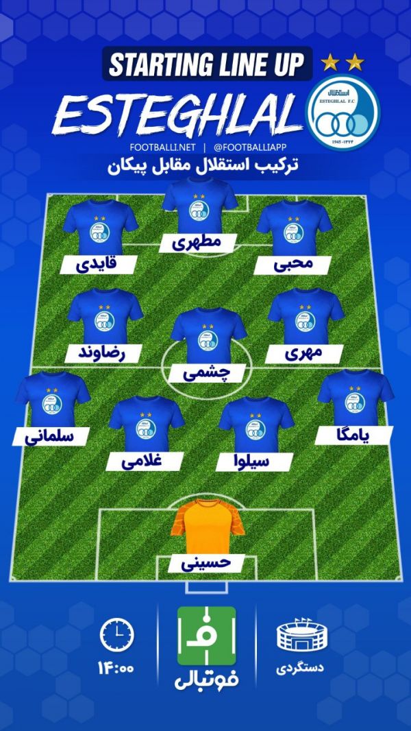  اختصاصی فوتبالی  شماتیک ترکیب استقلال مقابل پیکان