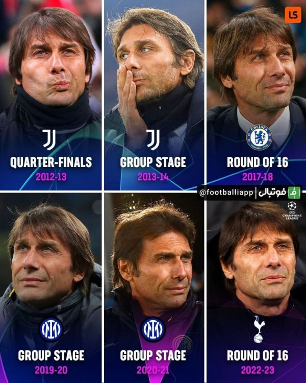  اینفوگرافی  آنتونیو کونته در دوران مربیگری خود تا به حال به مرحله یک چهارم صعود نکرده است