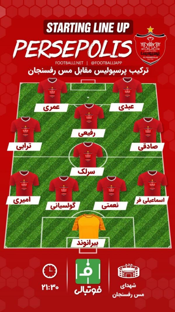  اختصاصی فوتبالی  شماتیک ترکیب پرسپولیس مقابل مس رفسنجان