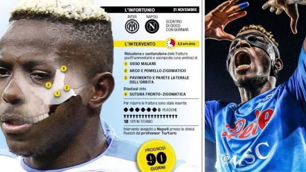  اوسیمهن، قهرمانی با 18 بخیه بر صورتش