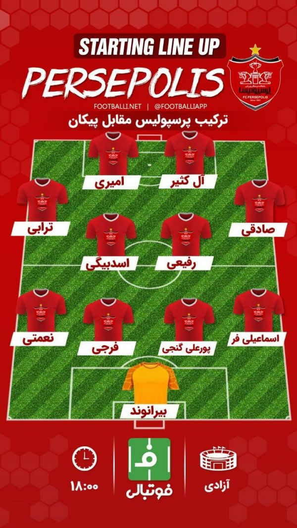  اختصاصی  شماتیک ترکیب پرسپولیس مقابل پیکان