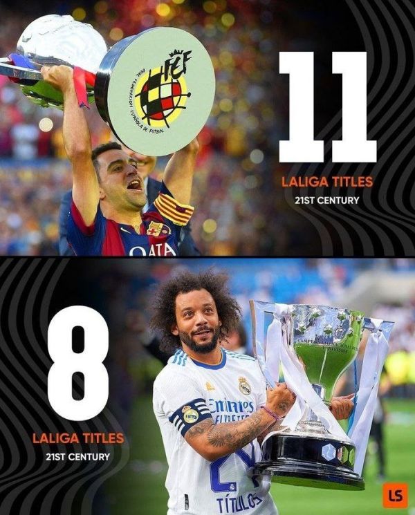  بارسلونا و رئال مادريد در قرن 21 چند بار قهرمان لالیگا شده‌اند