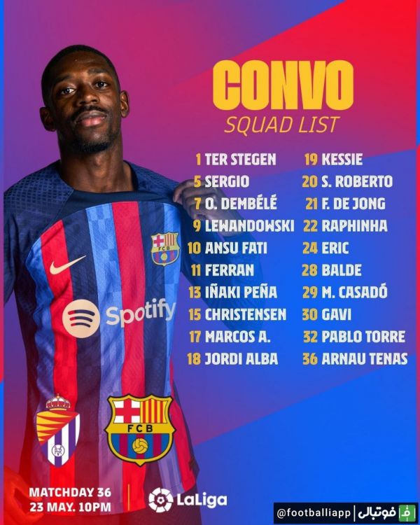  اینفوگرافی  لیست بارسلونا برای بازی مقابل وایادولید