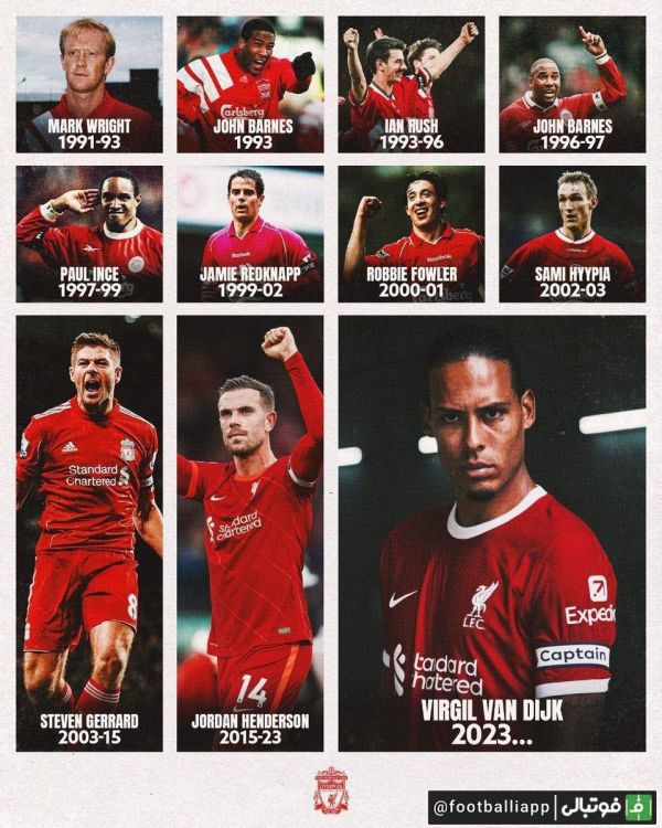  کاپیتان‌های لیورپول از سال 1991 تا به الان در یک قاب